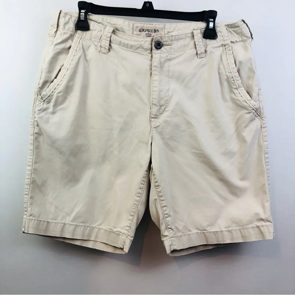 Express Mens Tan Flat Front Shorts